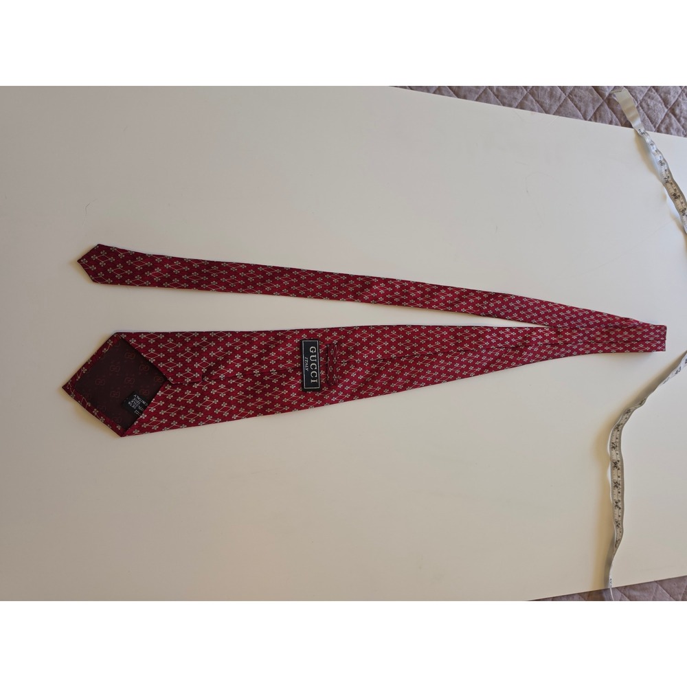 GUCCI 100% Silk Italy Preppy Old Money Maximalist Geometric Floral Red Tie - Picture 6 of 8